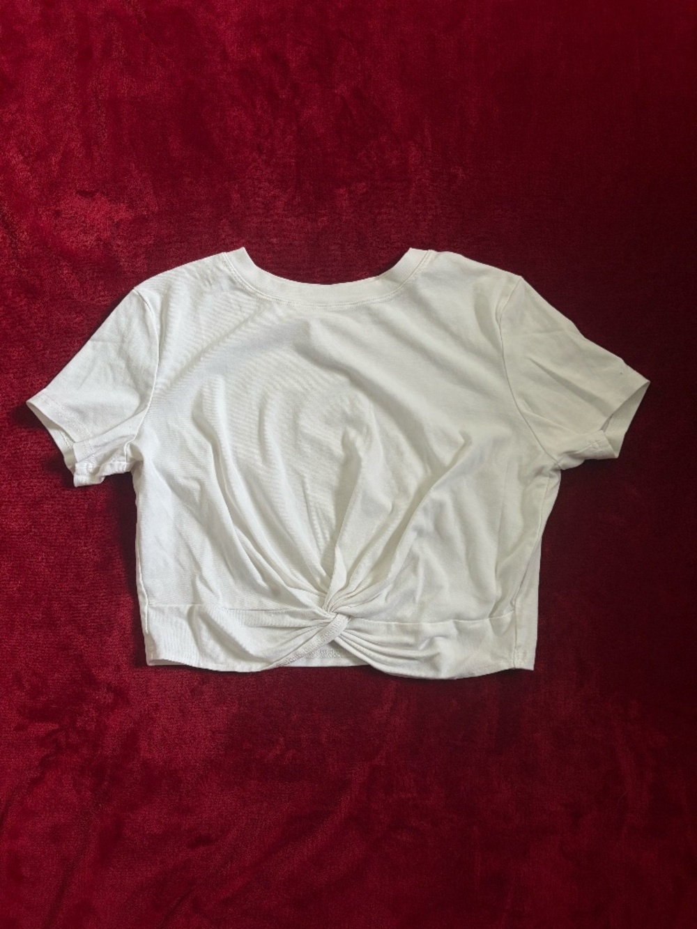 White Twist-Front Cropped T-Shirt: Size Medium
